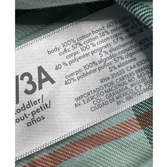 Carter's Green Plaid Hoodie and Pant Set 3T New with Tags - Picture 7 of 9